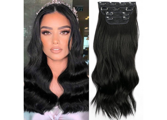 Extensii clip-on sintetic (dublu volum) Negru, 200g 60cm