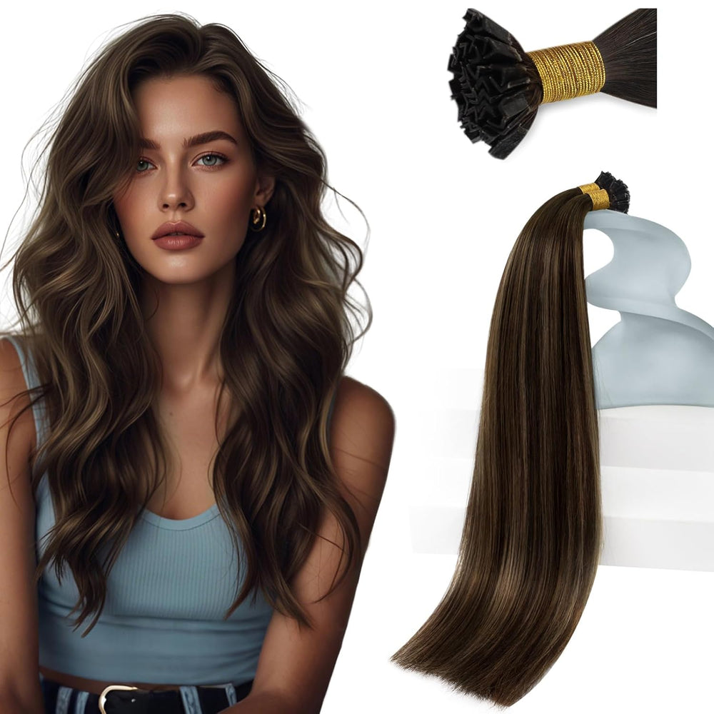 Extensii de par cheratina Balayage Saten Ciocolatiu blond Inchis