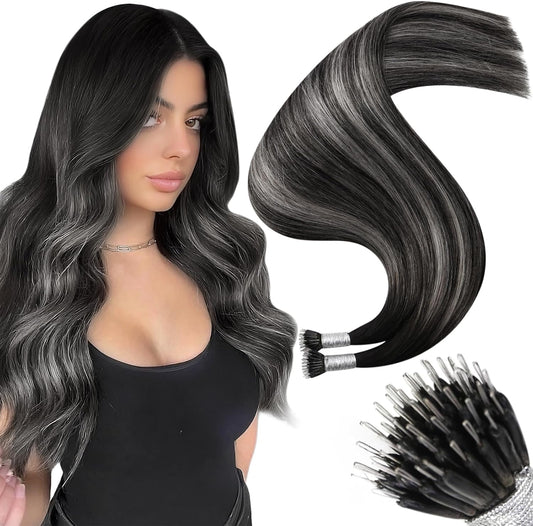 Extensii de par cu Nanoring Balayage Negru Grey
