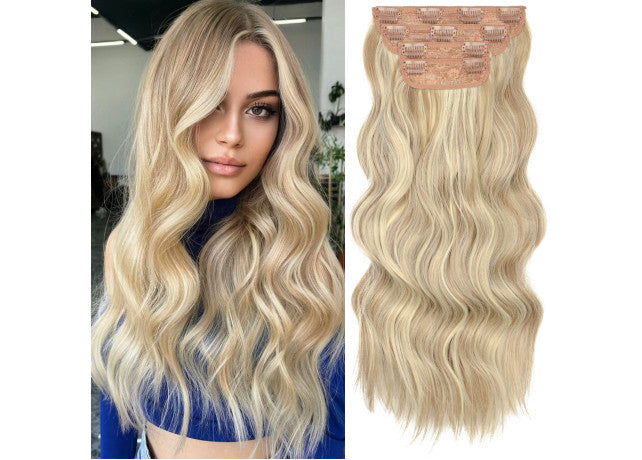 Extensii clip-on sintetic (dublu volum) Blond Miere suvitat, 200g 60cm
