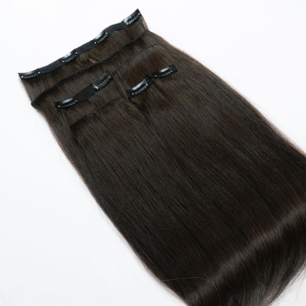Extensii din păr rusesc Clip-On saten inchis