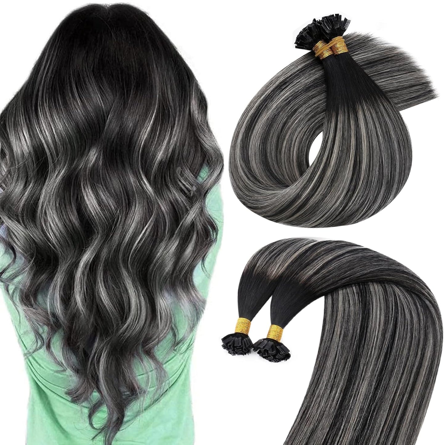 Extensii de par cheratina Balayage Negru Grey
