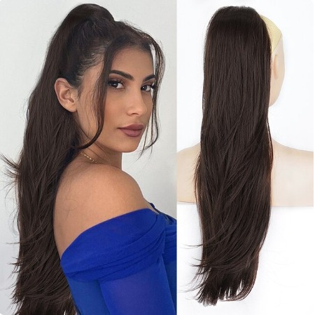 Coada de Par Dreapta Saten Inchis 60 cm Dublu volum 170 gr
